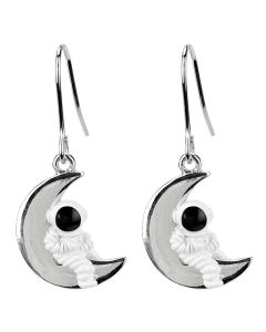 Enamel Astronaut Crescent Moon Earrrings